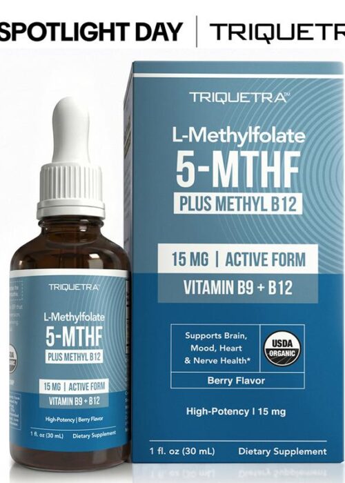 L- Methylfolate 15mg + B12 Pro Strength, Liquid 5-MTHF Form, Supports Mood, Methylation, & Cognition Supplement Energy Levels Vitamin Methylcobalamin