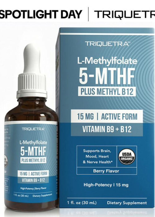 L- Methylfolate 15mg + B12 Pro Strength, Liquid 5-MTHF Form, Supports Mood, Methylation, & Cognition Supplement Energy Levels Vitamin Methylcobalamin